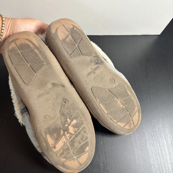 MINNETONKA Grey Plaid Sherpa Lined Slippers Size 8 - Picture 11 of 12